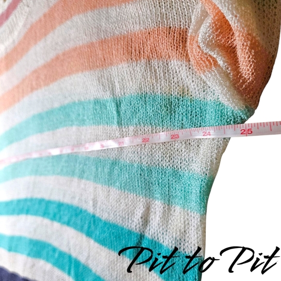 Open Knit Pastel Striped Sweater Lightweight Wmns Med Coastal Nautical Soft Girl - Picture 4 of 8